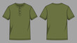 © Nuraini - Olive green short sleeve Henley shirt mockup front and back illustrations