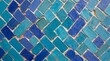 © Muhammad - Generated with AI Moroccan zellige mosaic wall texture featuring dark and light blue rectangular tiles arranged in a neat diagonal pattern