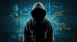 © grafyloft - Anonymous hooded figure with digital binary code background representing cybersecurity and hacking concepts