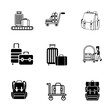 © Paper Art - Set of travel luggage icons and airport baggage symbols in black and white vector style with transparent background PNG for tourism and transportation design projects..