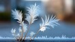 © pvl0707 - Delicate ice crystals form feather and fern shapes on a glass surface in light blue and white tones with a dark blue icy base underneath