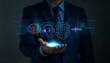 © Jubayer - AI concept with businessman holding artificial intelligence in his hand to use it for business assisstance and help analyze data for investment. Artificial intelligence