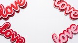 Abstract background edge of paper cut 3 layers corner love text red and pink