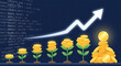 © Numan - Financial growth illustrated by golden coins sprouting like plants against a dark blue digital code background