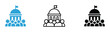 © Abdul Malek 2 - Government building icon with people set for democracy, public administration, parliament assembly, civic engagement, and politics, featuring a domed capitol building with a flag above a crowd.