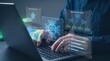 © Studio KN - ai model training and system performance monitoring. developer using laptop with holographic interface for model decisions, resource allocation, and machine learning progress tracking.