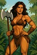 © Oleh - Bold comic style barbarian woman poses confidently within lush green wilderness