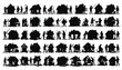 © mian - Building silhouettes portraying various stages of construction, renovation, and demolition, with human figures actively engaged in work around different house structures, offers a versatile graphic.