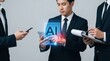 © Arx PhotoStock - Businessmen analyzing artificial intelligence data with warning signs.
