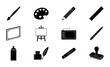 © Anik - Art Supplies Vector Icons Set: Drawing Tools, Painting Equipment, Drafting Instruments, Creative Design Elements, Black and White Graphic Resources