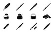 © Anik - Vintage Writing Tools Collection: Quill Pen, Inkwells, Fountain Pens, Brushes, Markers, Vector Icons for Creative Projects