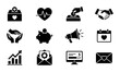 © Anik - Charity and Finance Icons Set, Donation, Heartbeat, Piggy Bank, Megaphone, Calendar, Graph, Envelope, Computer, Love Heart, Business Support, Financial Aid