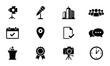 © Anik - Business Event Icons Set: Presentation, Meeting, Calendar, Location, Document, Speech, Award, Camera, Clock, Crowd, Spotlight, Microphone