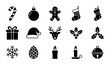 © Anik - Christmas Icons Set, Festive Holiday Vector Graphics, Winter Celebration Symbols, Black and White Decorative Elements for Seasonal Design
