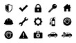 © Anik - Security and Safety Icons: Shield, Checkmark, Lock, Key, House, Hard Hat, Wrench, Gear, Fire Extinguisher, Warning Sign, First Aid Kit, Car Icons
