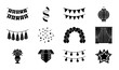 © Anik - Celebration Icons Set, Festive Party Decorations Vector Graphics, Event Banners, Balloons, Lanterns, Stars, Flowers, Curtains, Confetti, Streamers, Garland, Lights