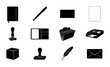 © Anik - Office Supplies Vector Icons Set, Stationery and Writing Tools, Business and Administration Elements, Minimalist Black and White Graphics