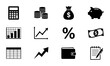 © Anik - Financial Icons Set: Calculator, Coins, Money Bag, Piggy Bank, Bar Chart, Growth Graph, Percentage, Dollar Bill, Spreadsheet, Up Arrow, Wallet, Notepaper, Vector Graphics for Business and Finance
