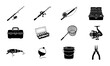 © Anik - Fishing Gear Icons Set, Vector Illustrations of Rods, Reels, Tackle Boxes, and Lures for Outdoor Recreation and Sport