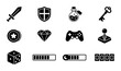 © Anik - Video Game Icons Set: Sword, Shield, Potion, Key, Coin, Gem, Controller, Joystick, Dice, Progress Bars, Moon Phase, Cards - Vector Graphics for Digital Entertainment