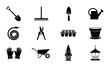 © Anik - Gardening Tools Vector Icons Set, Black Silhouette Garden Equipment Collection, Essential Horticulture Supplies, Lawn Care and Planting Elements