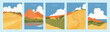 © Liliya - Set of autumn landscape card designs in a painterly style with grainy texture. Featuring vibrant hills, mountains and sky for seasonal greeting and backdrop, vector illustration.