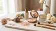 © WOWA - Stylish makeup display featuring brushes and beautiful floral elements on a delicate table setting