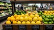 © BackgroundStudio - Fresh lemons and limes neatly displayed in wooden crates at a grocery store produce section.