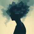 © Daniel Rabadán - Human silhouette with chaotic geometric thoughts inside head