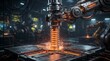 © pattaphorn - High-Tech Robotic Arm in Factory Environment Inserting Screw into Metal Component with Sparks and Glow