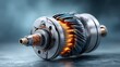 © Boonnam Burart - High-Detail Close-Up of Electric Motor Rotor with Vibrant Wires and Glow for Industrial Technology Background