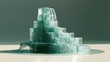 © pisan thailand - A clean minimal three dimensional render of a stepped fountain with water falling cleanly between levels on a pale seamless background with copy space