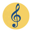 © Serg - Minimalist musical treble clef symbol inside a solid circular frame with clean geometric curves and bold flat shapes isolated on a white background music concept
