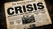 © Real Stuff PNG - A vintage newspaper with the headline CRISIS printed in bold black letters, depicting a chaotic scene and urgent news