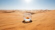 © pattaphorn - Goldfish Swimming Alone in Bowl on Vast Desert Landscape Under Bright Sunlight