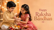 © AI-studio-master - Cute little sister happily tying colorful rakhi on brothers wrist near glowing lights and sweets celebrating the beautiful happy raksha bandhan tradition