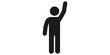 © 扁平化图标  - Black stick figure raising hand in agreement or for attention illustration.
