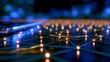 © VexoraImages - Network lines and glowing points overlaying a blurred urban landscape and bridge