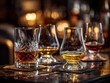 © andi - Whiskey glasses on wooden bar counter.