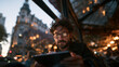 © BlackBridge Media - Man Using Digital Tablet at Evening City Cafe
