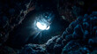 © Syaiful - Bioluminescent flashlight fish illuminating dark reef crevice underwater