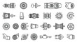 © Honda - Jet engine icons set, outline vector collection of aircraft turbines, propulsion systems, and aviation parts