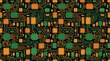 © Prema - Seamless Vector Pattern of Orange and Green Digital Circuit Traces, Microchips, and Capacitors on a Black Background. Ideal for Technology, Computing, and Electronic Hardware Design Backgrounds.