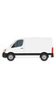 © Sakhowat - Plain white delivery van in side view, bold flat colors, parked on a quiet street, clean commercial vehicle illustration