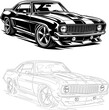 © Md Mithu Mia - Classic Cars Illustration, Vintage Automotive Design, Black and White Vector Graphics, Automotive Art, Retro Car Concept