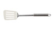 © Maria - Slotted white plastic spatula with brushed metal handle, isolated on transparent background