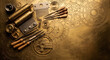 © JINHEON JANG - Cinematic flat lay of Swiss music box craft elements on polished brass