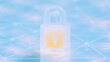 © Breezze - Translucent padlock with a glowing center sitting on a digital node lattice, featuring a frosted glass texture for data protection and network security