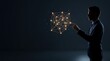 © Sheng - Silhouette of businessman touching glowing abstract network structure representing artificial intelligence, neural networks, and complex data connections, symbolizing future