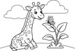 © NUR - Cute cartoon giraffe with spotted pattern in green field spots